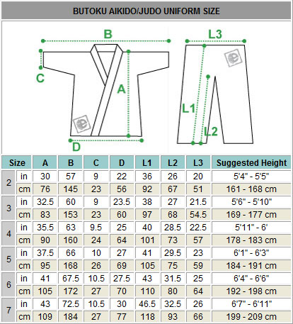 Martia Arts Uniform Size Chart