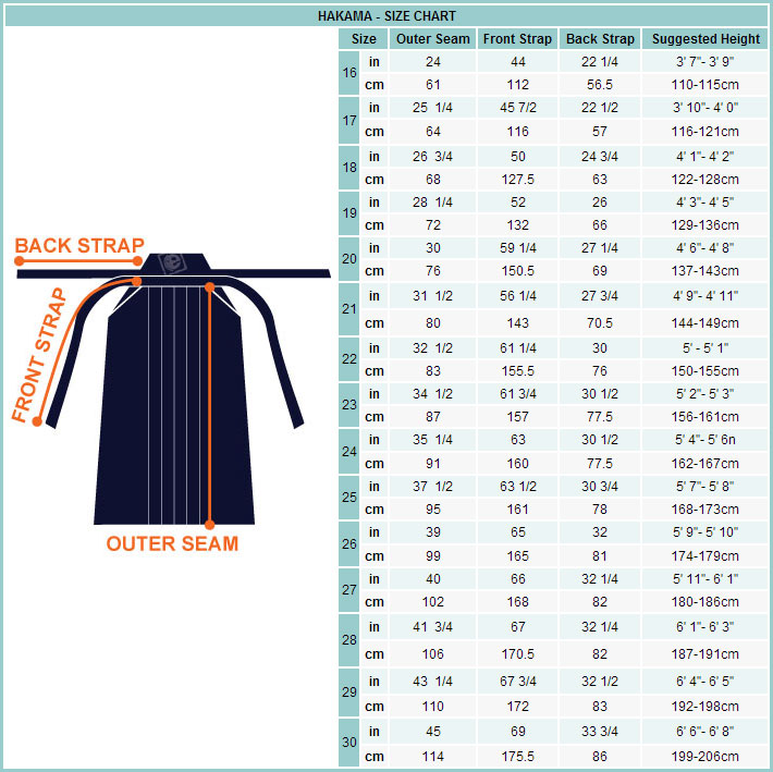 aikido gi size chart